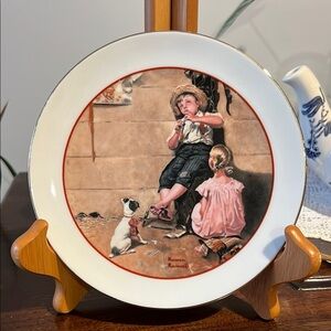 Vintage Norman Rockwell Young Love Decorative Plate with Children and Dog